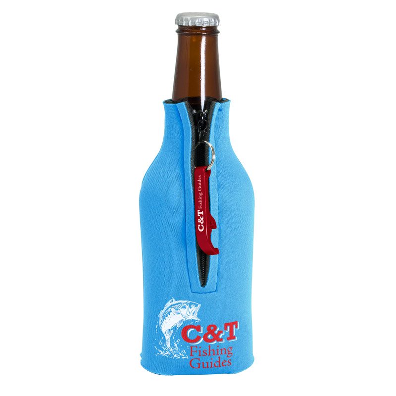 Zippered Bottle Coolie (TM) With Bottle Opener