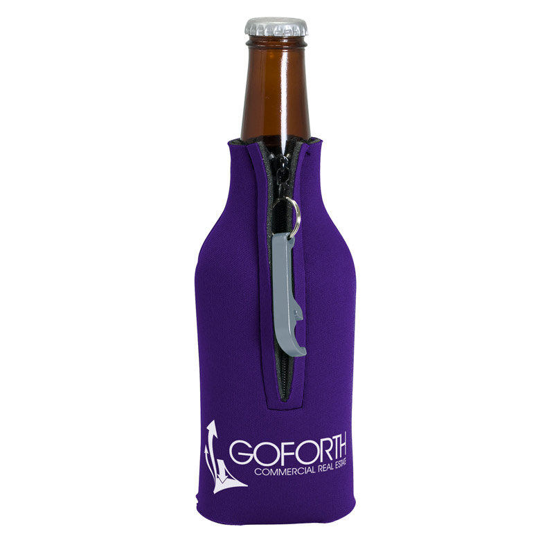 Zippered Bottle Coolie (TM) With Bottle Opener
